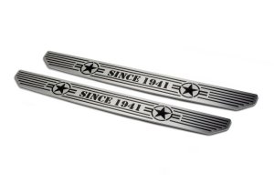 Jeep Wrangler JL Sill Plates - Front - DV8 Offroad - Since 1942 Logo - Black - `18-`27